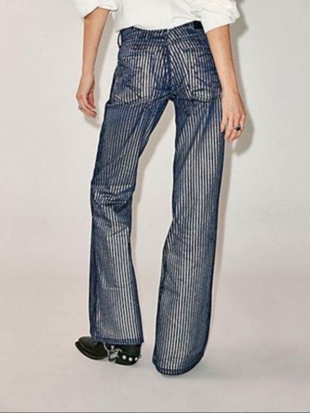 Free People We The Free West Coast Relaxed Flare Jeans NWT Blue Stripe Size 24 - Picture 2 of 7